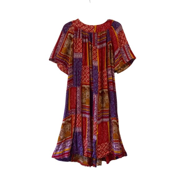 Go Softly Patio Womens Boho Midi Dress Size Medium Multicolor Patchwork Rayon - Picture 3 of 4